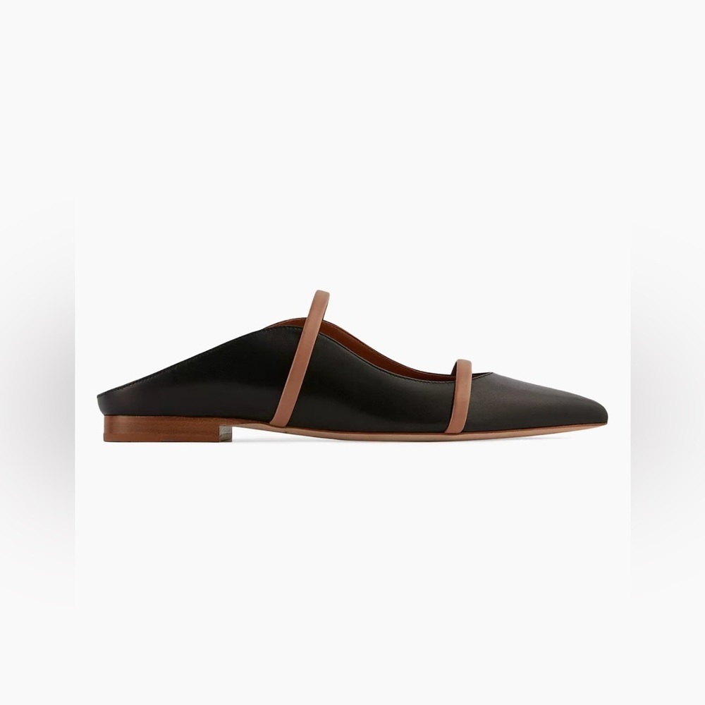 Malone Souliers Maureen Flats 6.5 Black Tan Double Strap Pointed - Picture 2 of 12